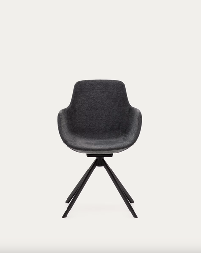 [C0200006BF15] TISSIANA : Chaise giratoire auto-retour Tissiana en chenille gris foncé et aluminium noir mat