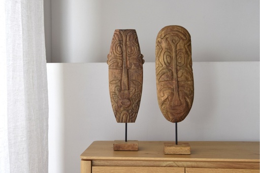 [34FO2316] TRIBAL : Masque en Bois Sculpté 17.5x11.5x57.5 cm 