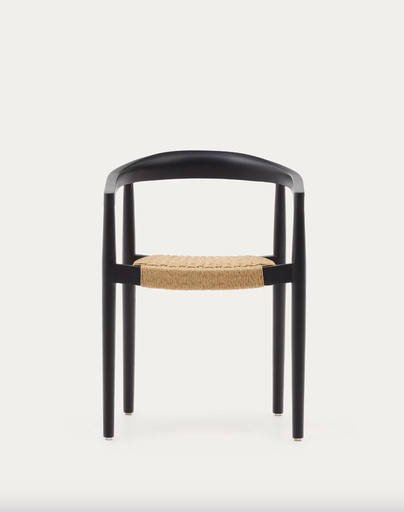 [J0600076SS46] YDALIA : Chaise empilable Ydalia en teck, finition noire et corde de rotin synthétique