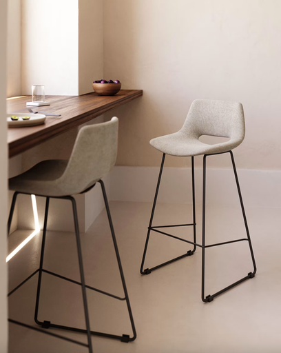 [C0600003JJ12] ZAHARA : Tabouret Zahara beige et acier noir hauteur 75 cm