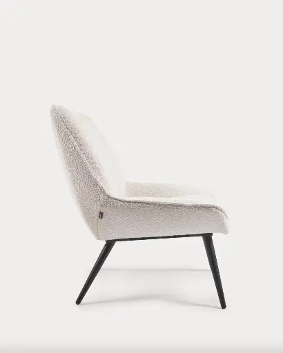 [S798J33] MARLINA : Fauteuil Marlina bouclette blanc avec pieds en acier peint noir