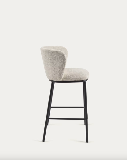 [CC3001J33H] CISELIA : Tabouret Ciselia en bouclette blanche et pieds en acier noir hauteur 65 cm 