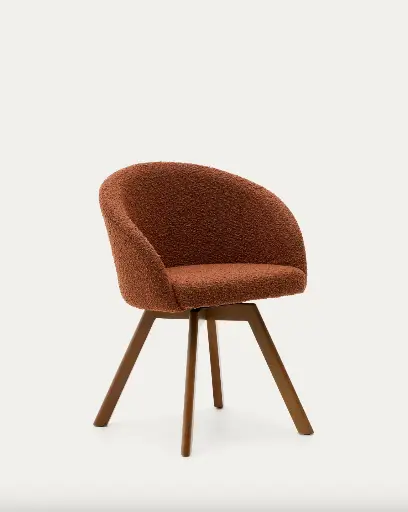 [C0100114TB86] MARVIN : Chaise giratoire Marvin bouclette marron et pieds en bois de chêne finition noyer