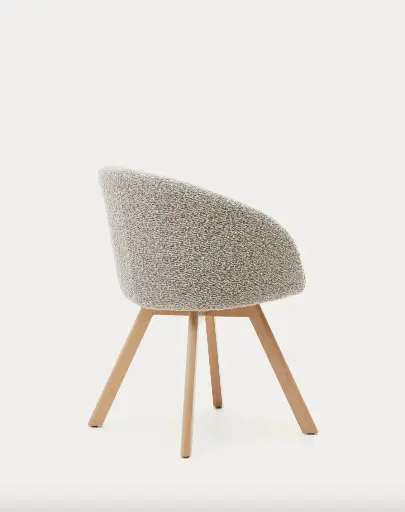 [C0100112TB14] MARVIN : Chaise giratoire Marvin bouclette gris et pieds en bois de chêne finition naturelle