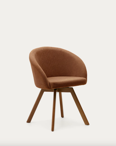 [C0100114KY81] MARVIN : Chaise giratoire Marvin en chenille marron et pieds en bois de chêne finition noyer