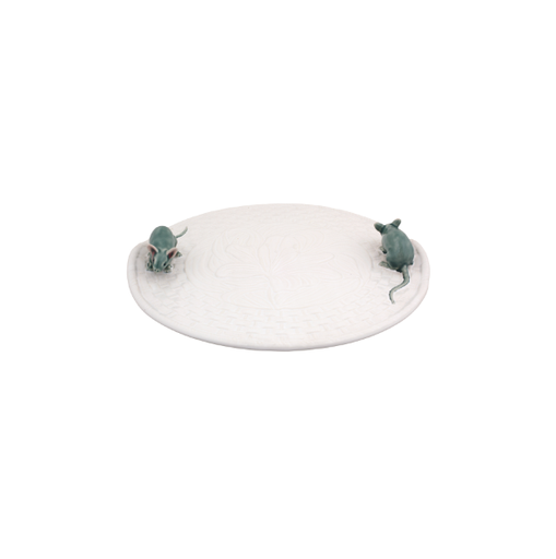[65004806] CHEESE TRAY : Assiette à fromage blanche avec souris naturelle