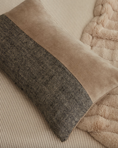 [X0500269JJ01] MIKAYLA : Coussin Mikayla en lin et coton à motifs et velours naturel 30 x 50 cm