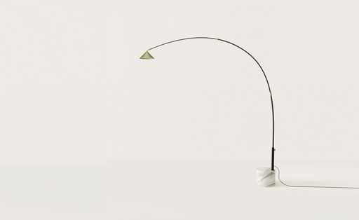 [P1266] HINOO : Lampadaire matt brass head and white marble (LED intégrée)