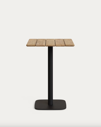 [T09019MM46] SAURA :  Table haute plateau de table en bois d'acacia naturel 70x70 cm et pied en métal peint noir