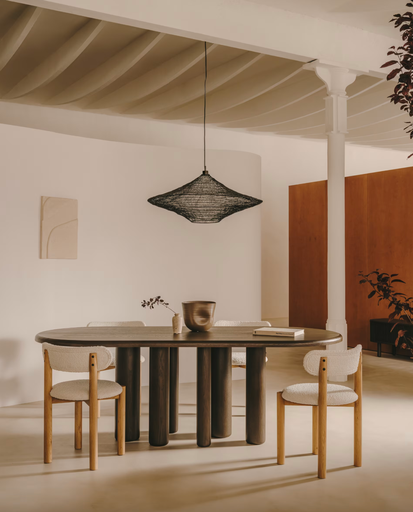 [T0100053MM51] MAILEN  : Table ovale Mailen en bois de frêne avec finition foncée 220 x 105 cm