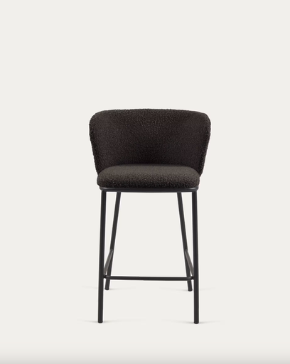 [CC3001J01H] CISELIA : Tabouret Ciselia en bouclette noire et pieds en acier peint noir hauteur 65 cm 