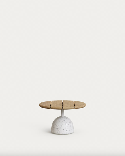 [J0300104MM46] SAURA  : Table, en bois d'acacia 55 cm FSC 100 % Pied de table en terrazzo blanc et acier,  28 x 32 cm