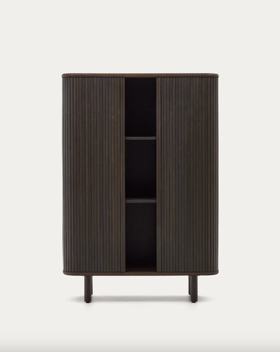 [M1200002MM51] MAILEN : Buffet haut Mailen 2 portes en bois de frêne avec finition foncée 110 x 160 cm