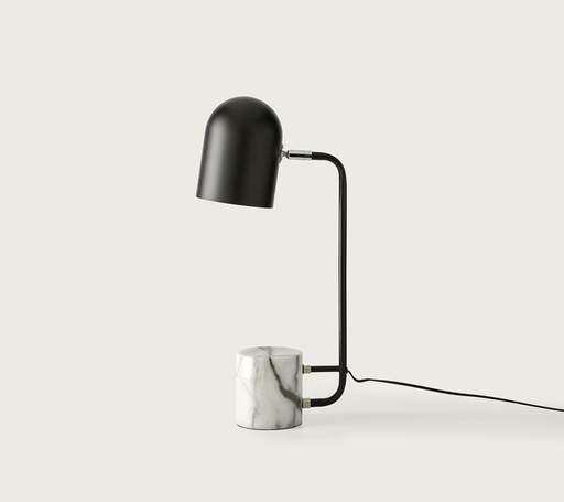 [S1237] LUCA : Lampe de table structure noire et piètement en marbre blanc (Ampoule non incluse)