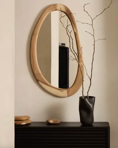 [D0300019MM46] SELEM : Miroir Selem en bois de mungur, finition naturelle, 60 x 107 cm