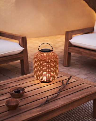 [L1100010FN10] SARANELLA : Lampe de table baladeuse petit format Saranella en rotin synthétique marron