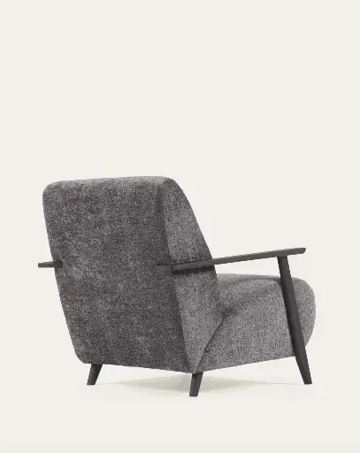 [S517BG15] MEGHAN : Fauteuil Meghan en chenille gris et bois finition wengé